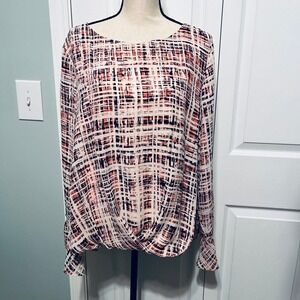 Vince Camuto Womens Size XL Blouse Top Long Sleeve Black White‎ Coral Pink